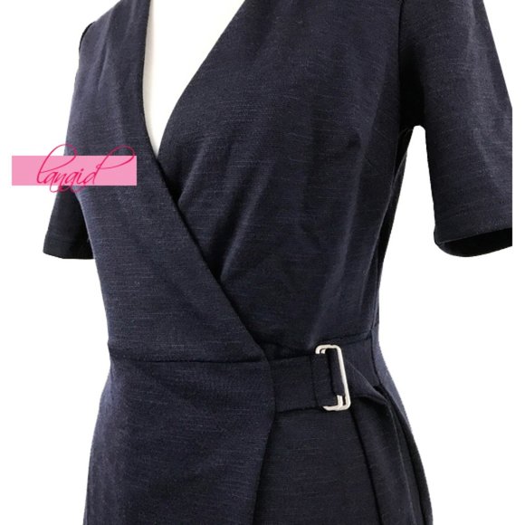 Topshop Belted Wrap Mini Dress Navy V-Neck Surplice Criss-Cross Crisscross Belt - Picture 7 of 12